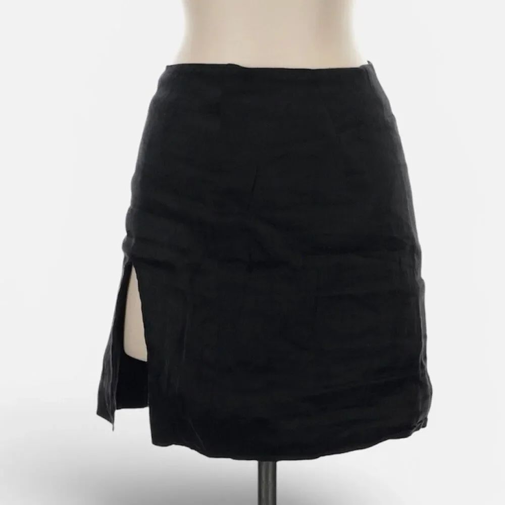 Shein Black Mini Skirt Side Slit Small 26” Waist